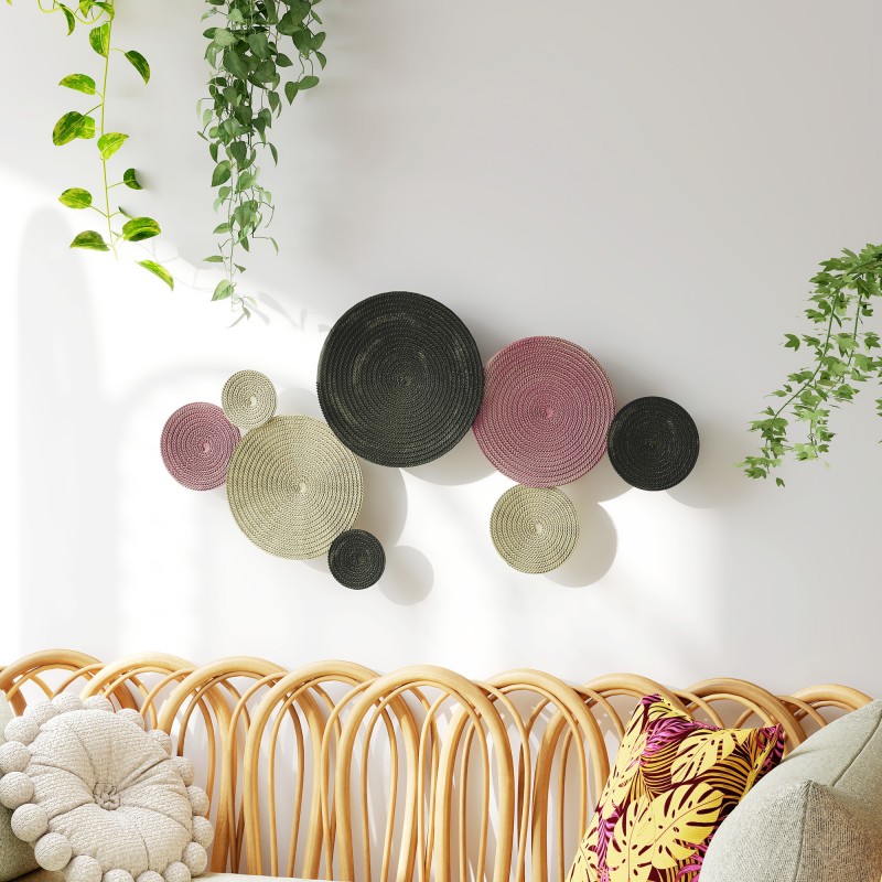 Metallinen seinäkoriste, 8 levyn disk-design, 110 x 58 cm, monivärinen