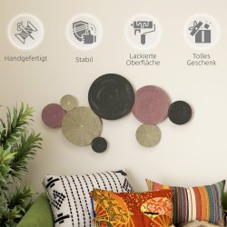 Metallinen seinäkoriste, 8 levyn disk-design, 110 x 58 cm, monivärinen