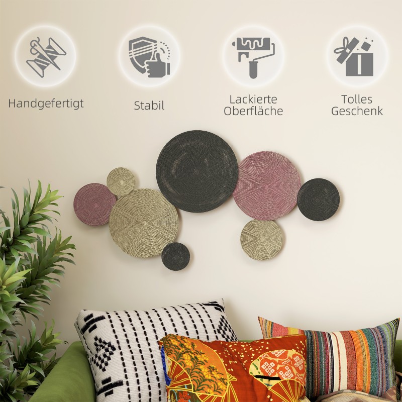 Metallinen seinäkoriste, 8 levyn disk-design, 110 x 58 cm, monivärinen