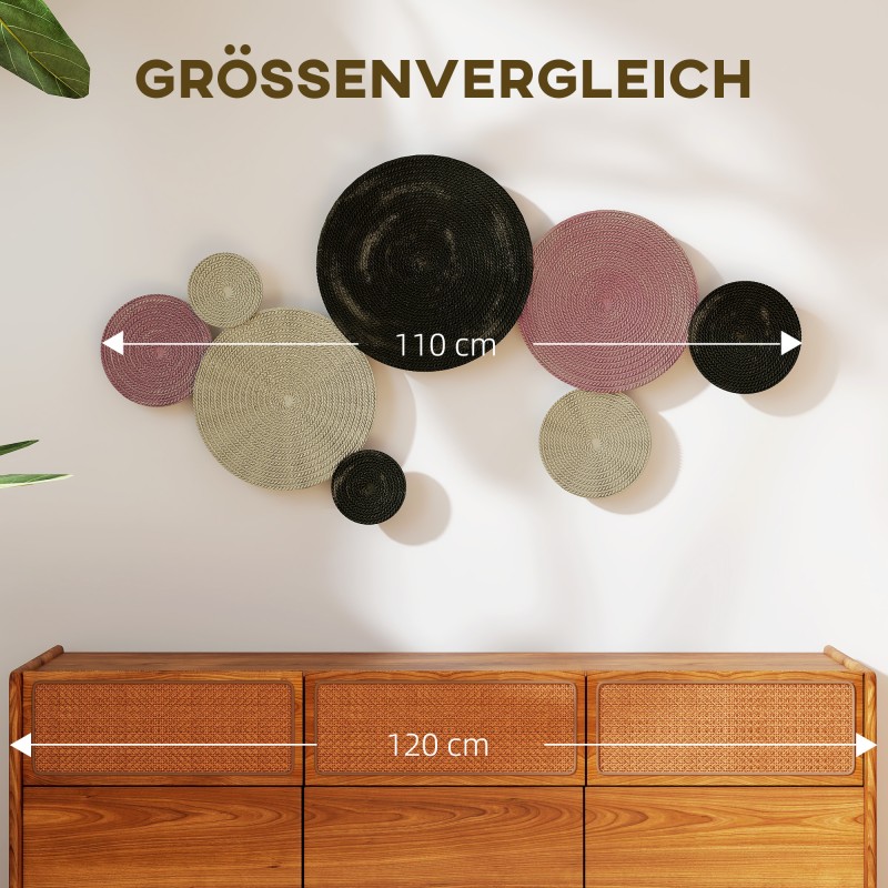 Metallinen seinäkoriste, 8 levyn disk-design, 110 x 58 cm, monivärinen