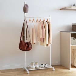 Vaaterekki pyörillä, metallinen 3-in-1 vaate- ja kenkäteline 68 x 43 x 171 cm, valkoinen