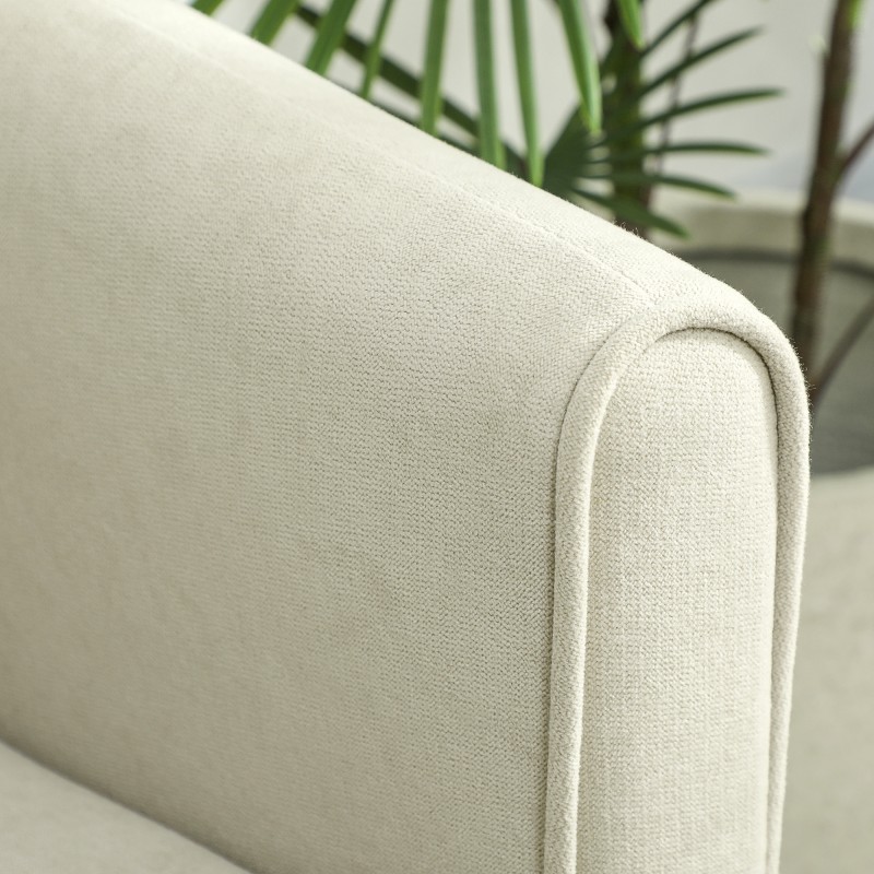 2-istuttava sohva olohuoneeseen, metallirunko, vaahtomuovipehmuste, kangasverhoilu, 124 cm, kerma/luonnonvalkoinen