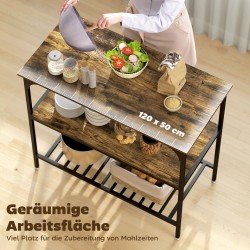 Keittiöhylly 3-tasoinen teräsrunko lastulevy 100x50x90 cm rustiikin ruskea/musta