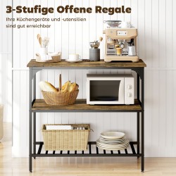 Keittiöhylly 3-tasoinen teräsrunko lastulevy 100x50x90 cm rustiikin ruskea/musta