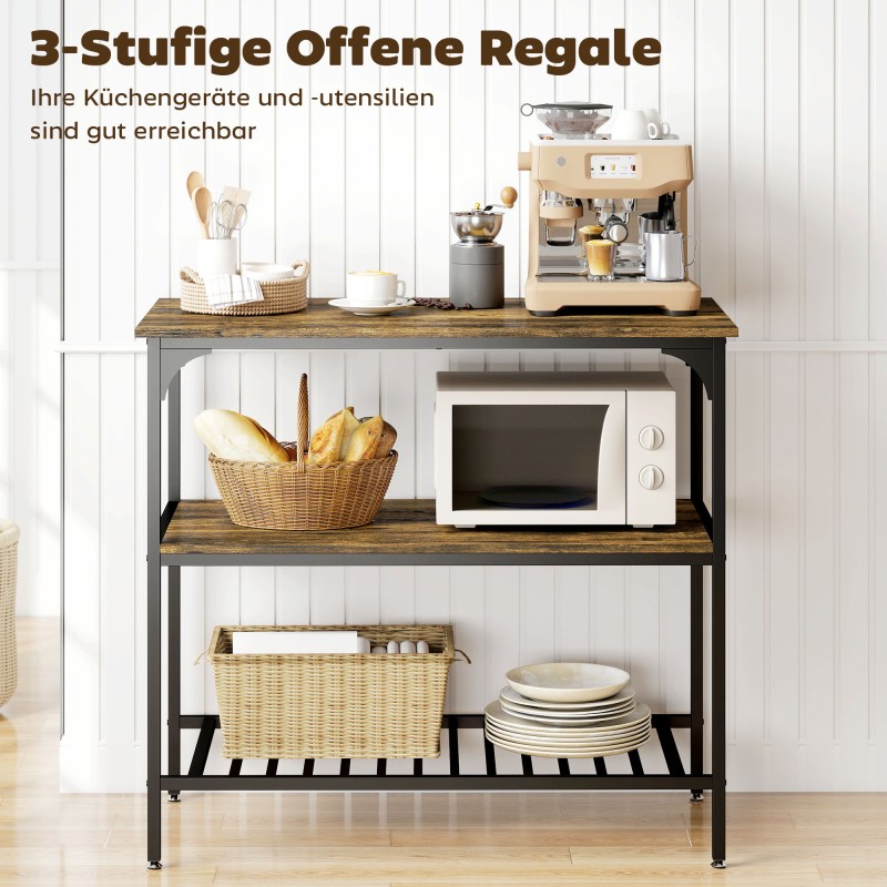 Keittiöhylly 3-tasoinen teräsrunko lastulevy 100x50x90 cm rustiikin ruskea/musta
