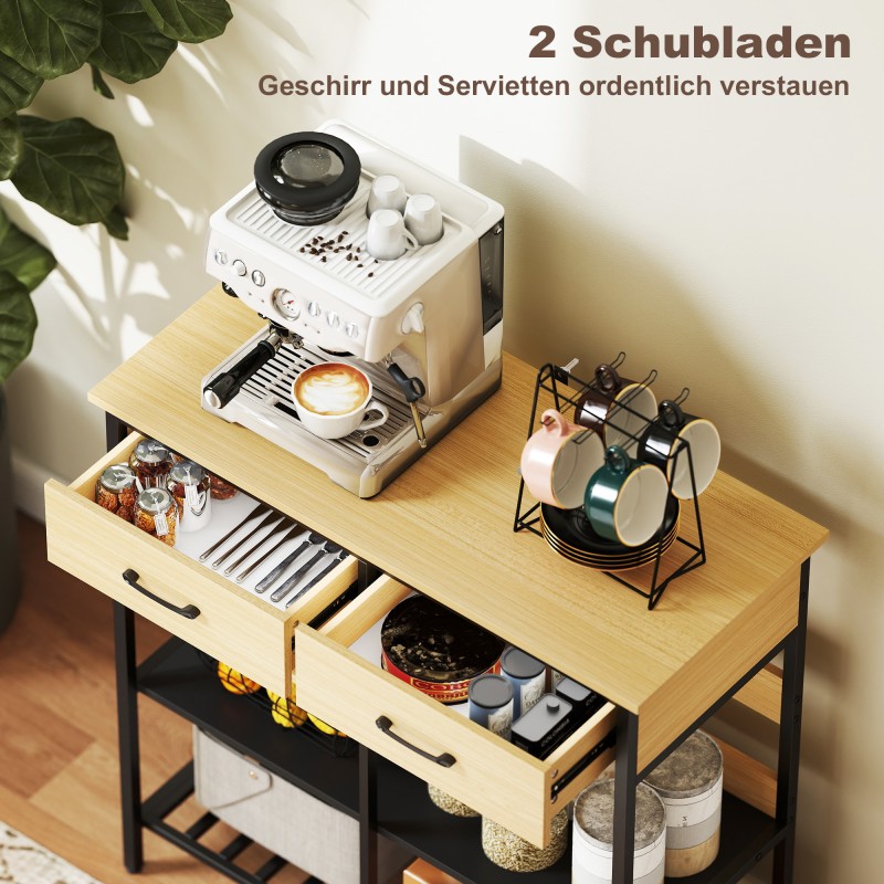 Sivupöytä keittiöön ja olohuoneeseen 2 laatikkoa 3 avointa hyllyä 90x40x91 cm luonnonpuu/musta