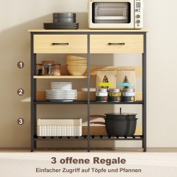 Sivupöytä keittiöön ja olohuoneeseen 2 laatikkoa 3 avointa hyllyä 90x40x91 cm luonnonpuu/musta