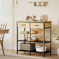 Sivupöytä keittiöön ja olohuoneeseen 2 laatikkoa 3 avointa hyllyä 90x40x91 cm luonnonpuu/musta