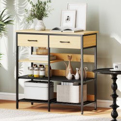 Sivupöytä keittiöön ja olohuoneeseen 2 laatikkoa 3 avointa hyllyä 90x40x91 cm luonnonpuu/musta