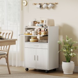 Keittiön mikroaaltouunikaappi pyörillä, lastulevy, 59 x 40 x 92 cm, valkoinen