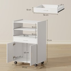 Keittiön mikroaaltouunikaappi pyörillä, lastulevy, 59 x 40 x 92 cm, valkoinen