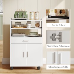 Keittiön mikroaaltouunikaappi pyörillä, lastulevy, 59 x 40 x 92 cm, valkoinen