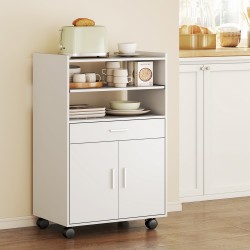 Keittiön mikroaaltouunikaappi pyörillä, lastulevy, 59 x 40 x 92 cm, valkoinen