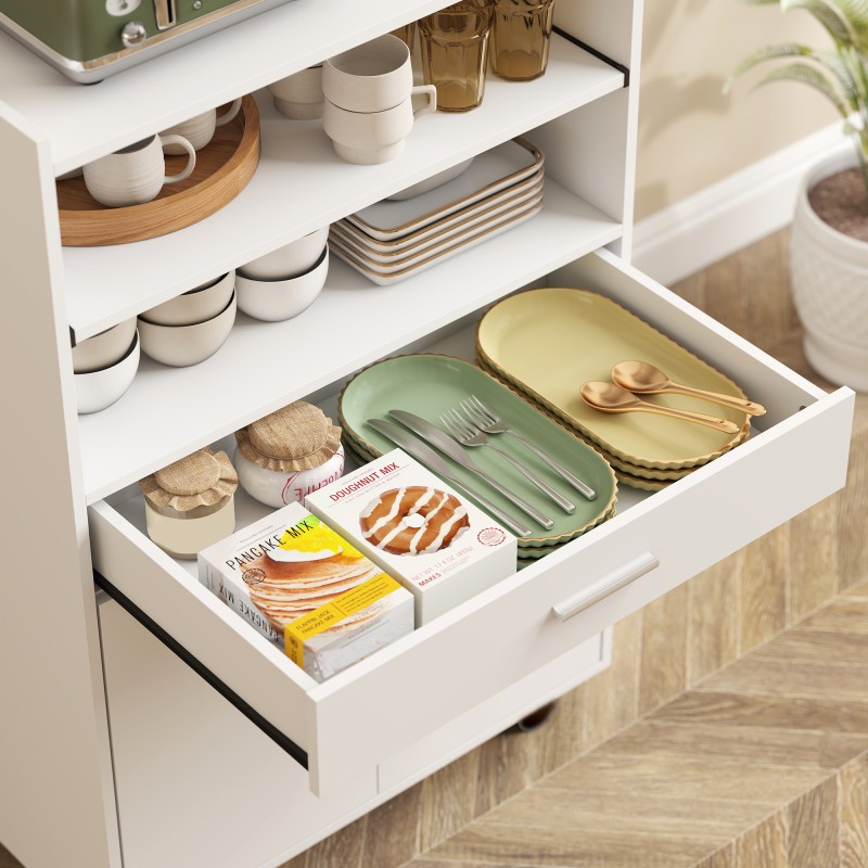 Keittiön mikroaaltouunikaappi pyörillä, lastulevy, 59 x 40 x 92 cm, valkoinen