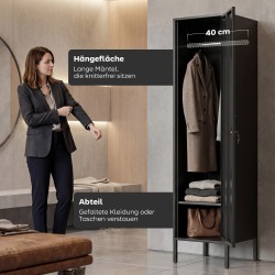 Teräsvaatekaappi lukittavalla ovella ja ripustustangolla, yksiosainen, 40 x 40 x 179 cm, musta