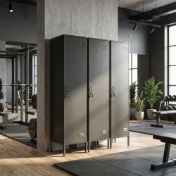 Teräsvaatekaappi lukittavalla ovella ja ripustustangolla, yksiosainen, 40 x 40 x 179 cm, musta