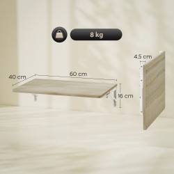 Seinään kiinnitettävä kokoontaitettava pöytä 60 x 40 cm, lastulevyä, tammi/valkoinen