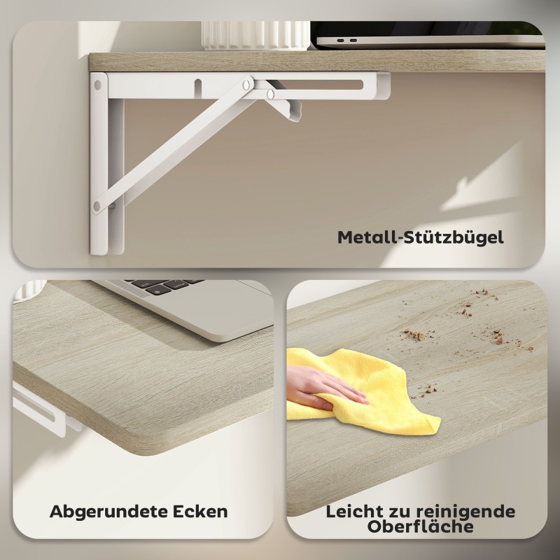 Seinään kiinnitettävä kokoontaitettava pöytä 60 x 40 cm, lastulevyä, tammi/valkoinen