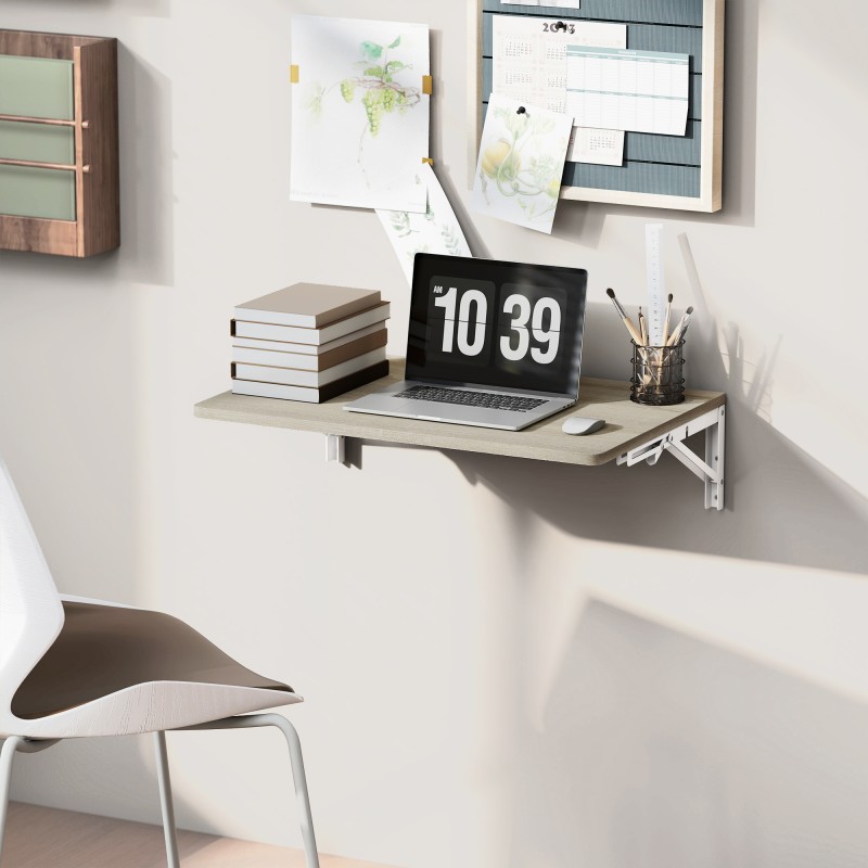 Seinään kiinnitettävä kokoontaitettava pöytä 60 x 40 cm, lastulevyä, tammi/valkoinen