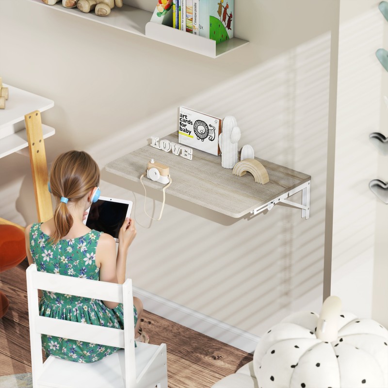 Seinään kiinnitettävä kokoontaitettava pöytä 60 x 40 cm, lastulevyä, tammi/valkoinen