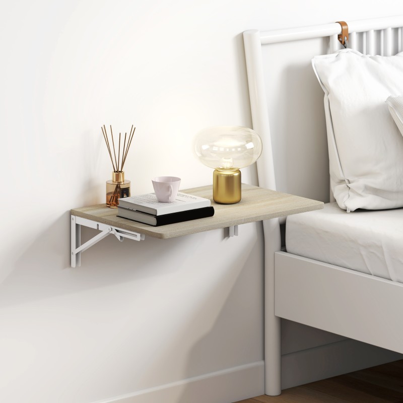 Seinään kiinnitettävä kokoontaitettava pöytä 60 x 40 cm, lastulevyä, tammi/valkoinen