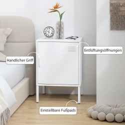 Teräksinen yöpöytä ja sivukaappi säädettävällä hyllyllä, 40 x 40 x 56 cm, valkoinen