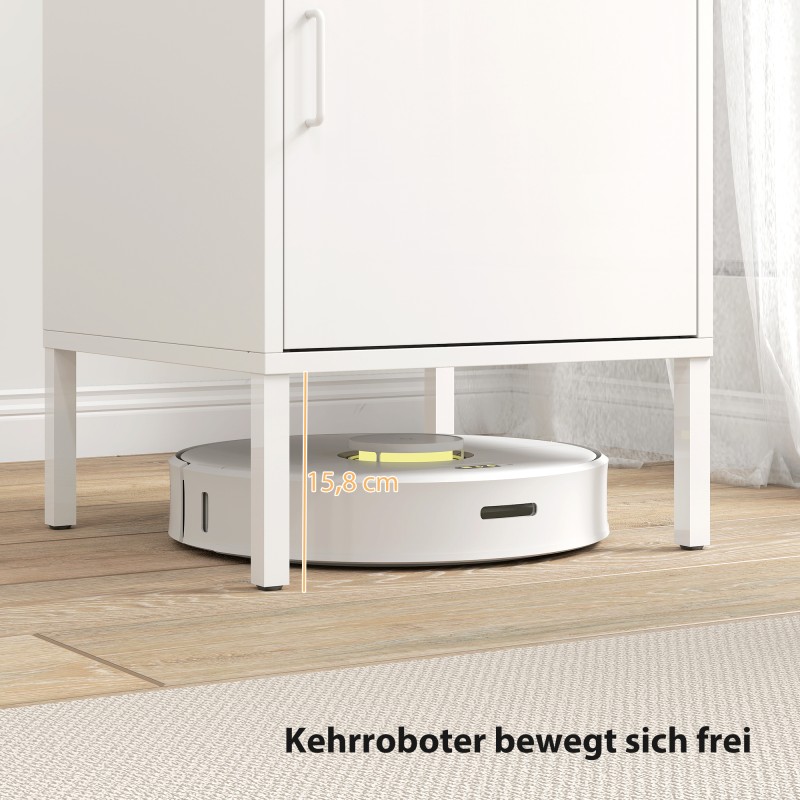 Teräksinen yöpöytä ja sivukaappi säädettävällä hyllyllä, 40 x 40 x 56 cm, valkoinen