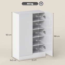 Kenkäkaappi 5 tasoa noin 20 parille, lastulevy/MDF, 72x34,5x103 cm, valkoinen