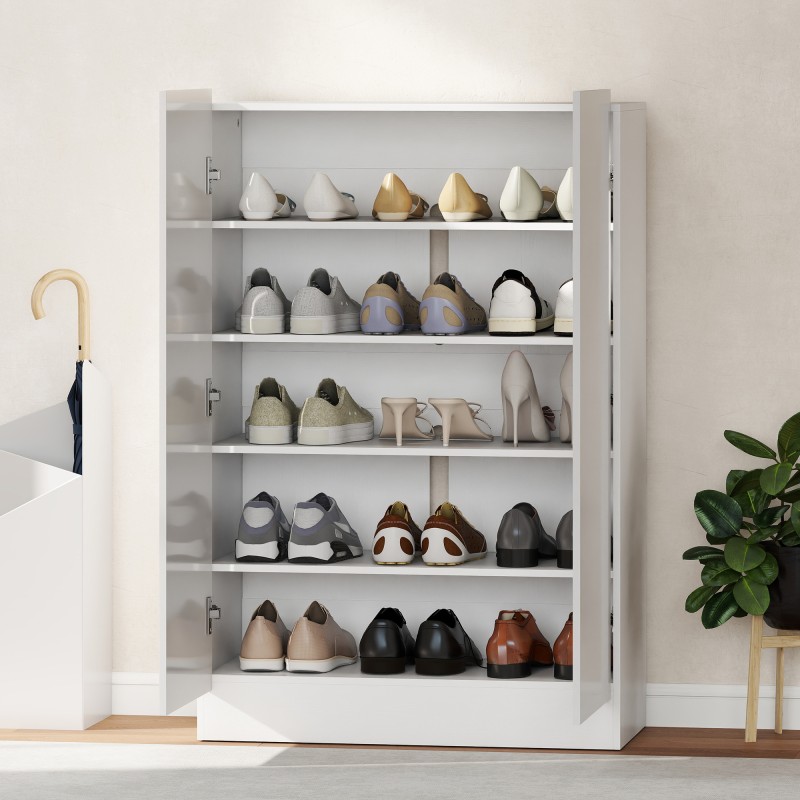 Kenkäkaappi 5 tasoa noin 20 parille, lastulevy/MDF, 72x34,5x103 cm, valkoinen