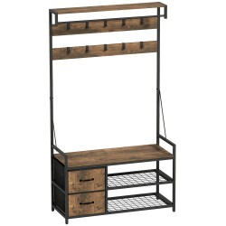 Vaateteline kenkähyllyllä ja kangaslaatikoilla 6 in 1 metalli lastulevy ruskea musta 100 x 40 x 180 cm