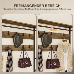 Vaateteline kenkähyllyllä ja kangaslaatikoilla, 6-in-1, metalli/lastulevy, ruskea/musta, 100 x 40 x 180 cm