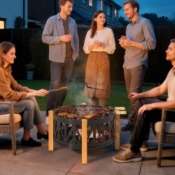 2-in-1 ulkotulisija ja tulisija grillausritilällä Ø75 x 58 cm, metalli, musta-ruskea