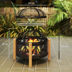 2-in-1 ulkotulisija ja tulisija grillausritilällä Ø75 x 58 cm, metalli, musta-ruskea