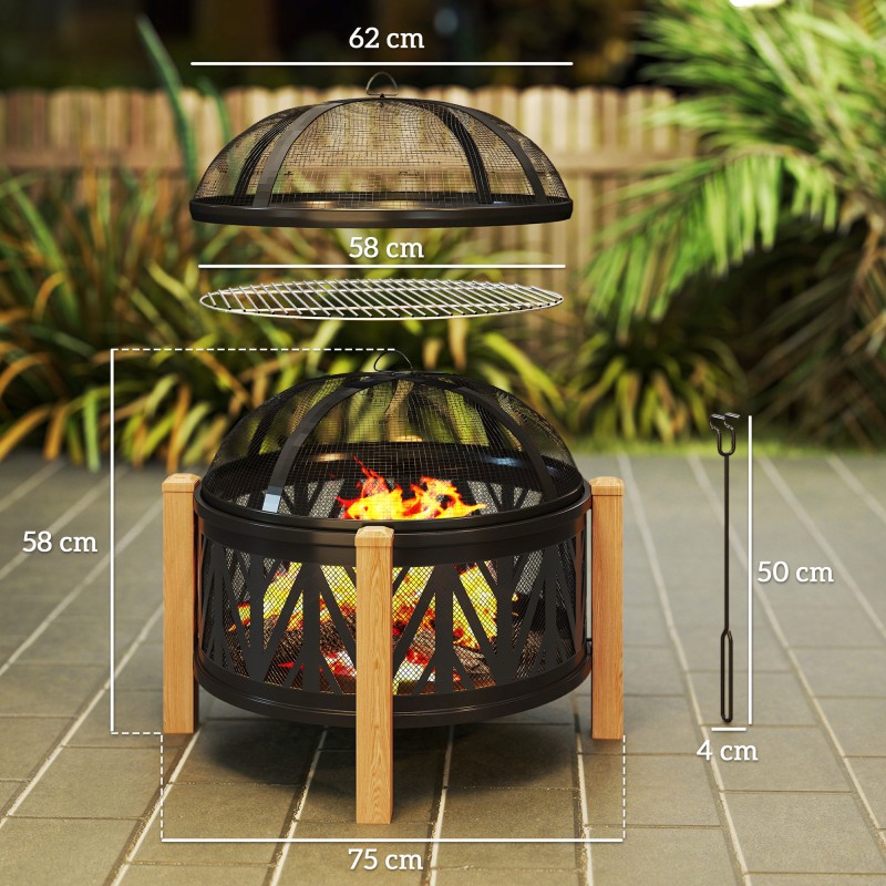 2-in-1 ulkotulisija ja tulisija grillausritilällä Ø75 x 58 cm, metalli, musta-ruskea