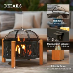 2-in-1 ulkotulisija ja tulisija grillausritilällä Ø75 x 58 cm, metalli, musta-ruskea