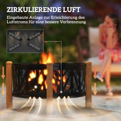 2-in-1 ulkotulisija ja tulisija grillausritilällä Ø75 x 58 cm, metalli, musta-ruskea