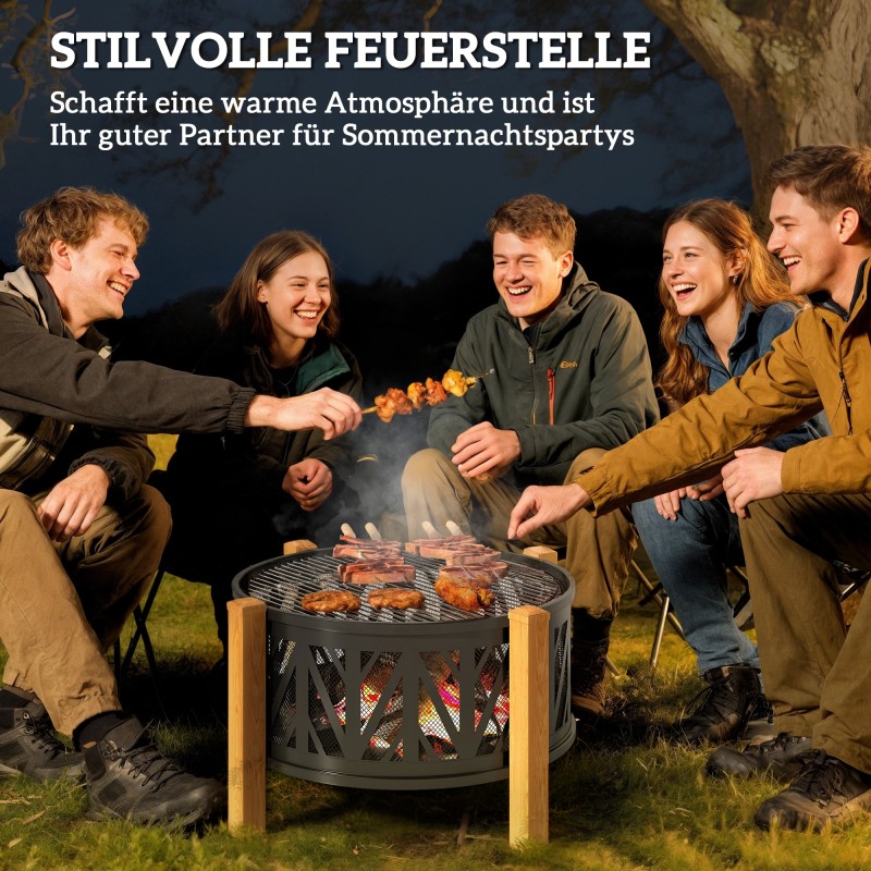 2-in-1 ulkotulisija ja tulisija grillausritilällä Ø75 x 58 cm, metalli, musta-ruskea