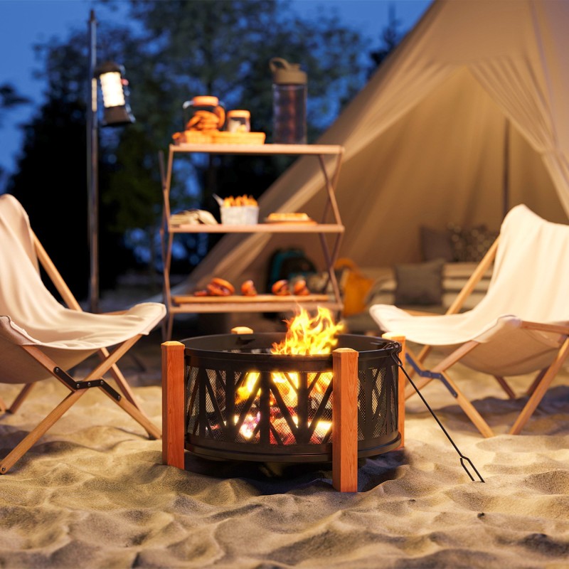 2-in-1 ulkotulisija ja tulisija grillausritilällä Ø75 x 58 cm, metalli, musta-ruskea