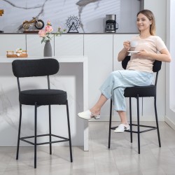 Baarituoli 2 kpl, pehmustettu fleecepäällinen, metallirunko, Ø46 cm, musta