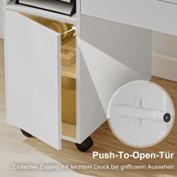 Rullattava ja taitettava tietokonepöytä kaapilla ja laatikolla, lastulevy, 130/100x58 cm, valkoinen