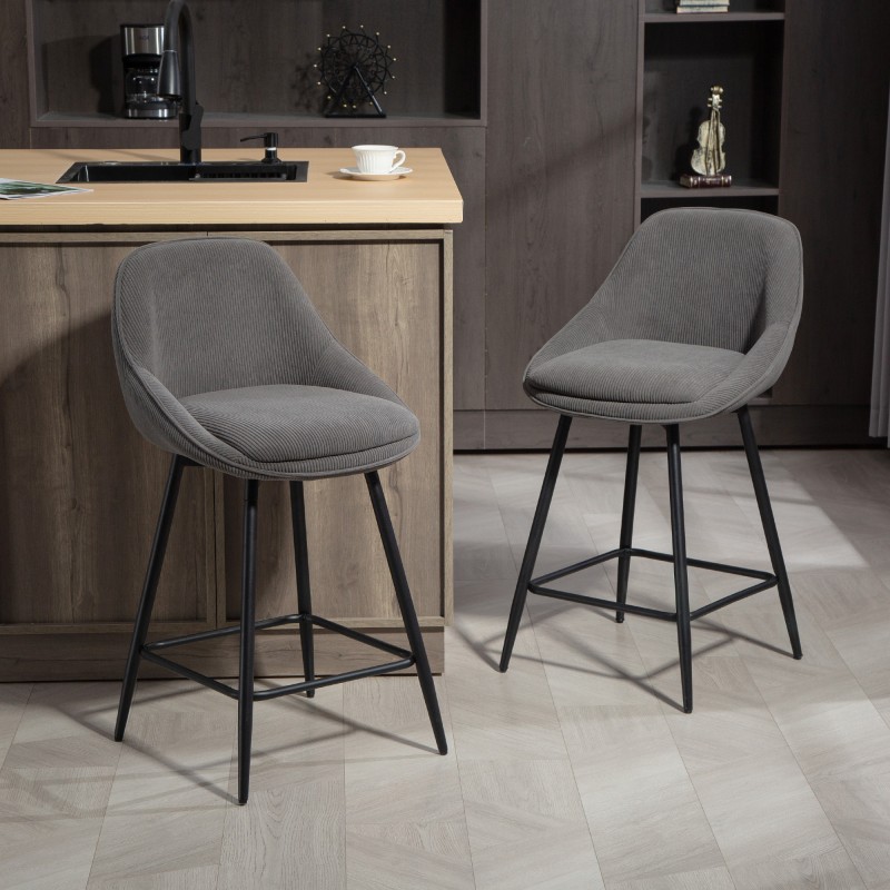 Baarituolit keittiösaarekkeelle, cord-kangas ja teräsjalat, 2 kpl, harmaa
