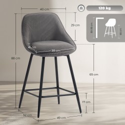 Baarituolit keittiösaarekkeelle, cord-kangas ja teräsjalat, 2 kpl, harmaa