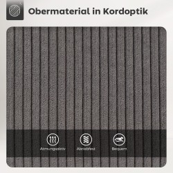 Baarituolit keittiösaarekkeelle, cord-kangas ja teräsjalat, 2 kpl, harmaa