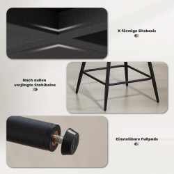 Baarituolit keittiösaarekkeelle, cord-kangas ja teräsjalat, 2 kpl, harmaa