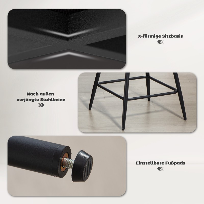 Baarituolit keittiösaarekkeelle, cord-kangas ja teräsjalat, 2 kpl, harmaa