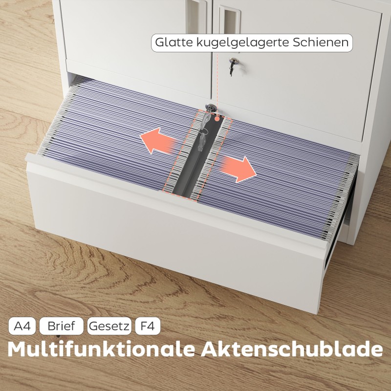 Lukittava teräksinen asiakirjakaappi vetolaatikolla, säädettävät hyllyt, 80 x 40 x 95 cm, valkoinen