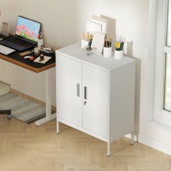 Lukittava teräskaappi 2 ovella, säädettävät hyllyt, 80 x 40 x 100 cm, valkoinen