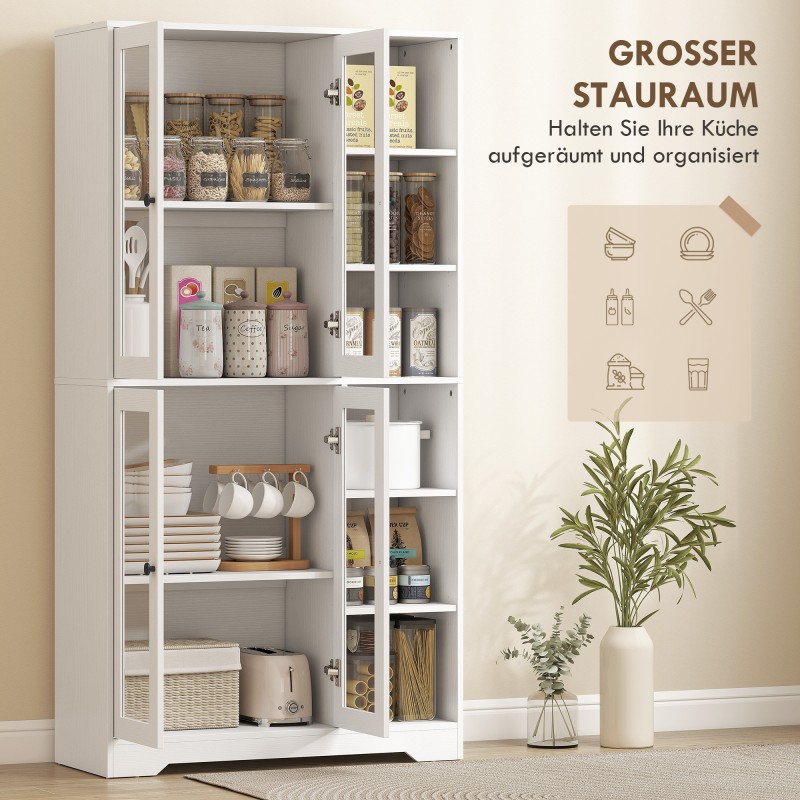 Keittiökaappi lasiovilla ja avohyllyillä, lastulevy/MDF, 90x35x172 cm, valkoinen