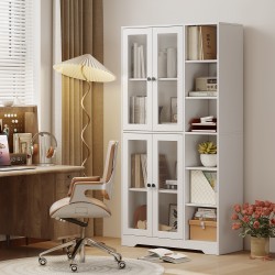 Keittiökaappi lasiovilla ja avohyllyillä, lastulevy/MDF, 90x35x172 cm, valkoinen