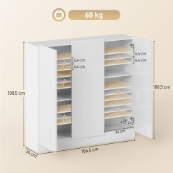 Kenkäkaappi 10 hyllyä 25–30 parille lastulevy/MDF 106,4x34x108,5 cm valkoinen